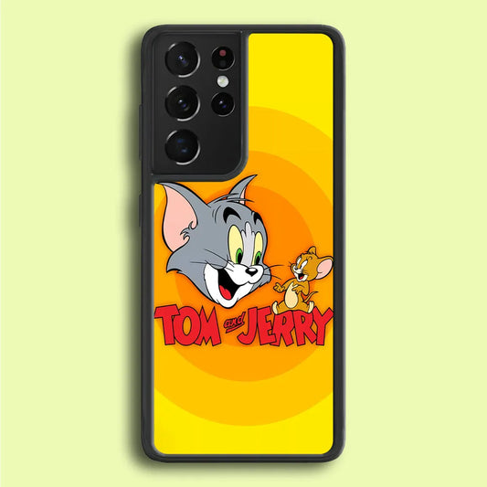 Tom and Jerry Yellow Samsung Galaxy S21 Ultra Case-Rubber / Black (2D Case)-Xtracase