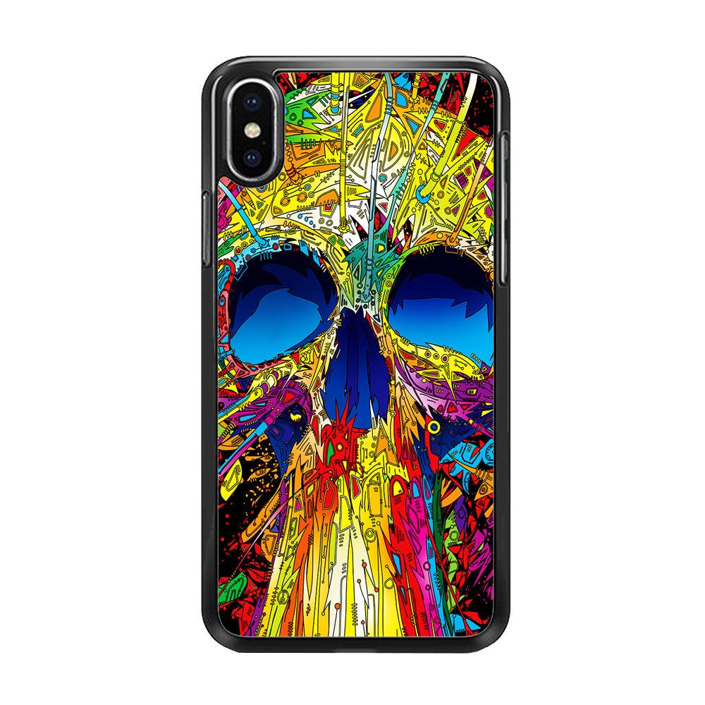 Trippy Skull Abstract iPhone Xs Case-Rubber / Black (2D Case)-Xtracase