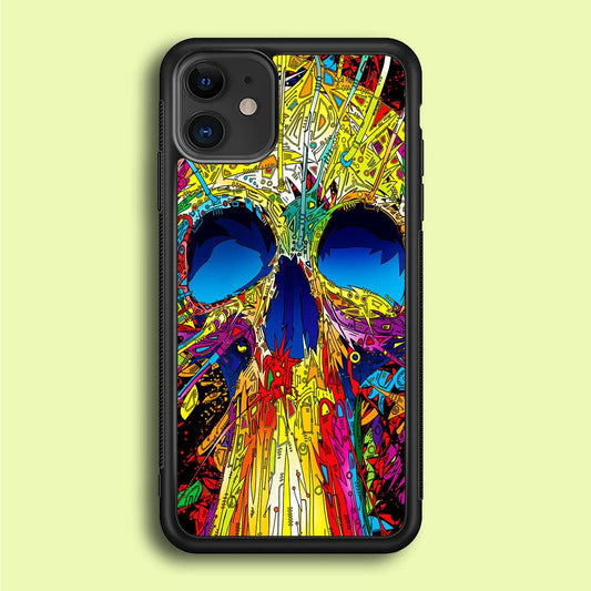 Trippy Skull Abstract iPhone 12 Case-Rubber / Black (2D Case)-Xtracase