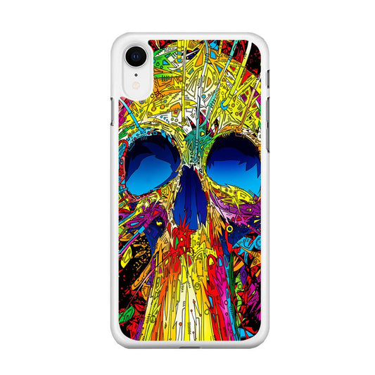 Trippy Skull Abstract iPhone XR Case-Rubber / White (2D Case)-Xtracase