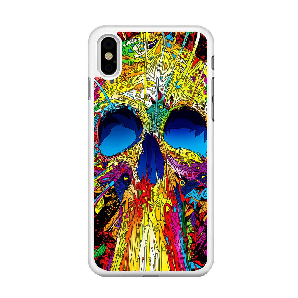 Trippy Skull Abstract iPhone Xs Case-Rubber / White (2D Case)-Xtracase