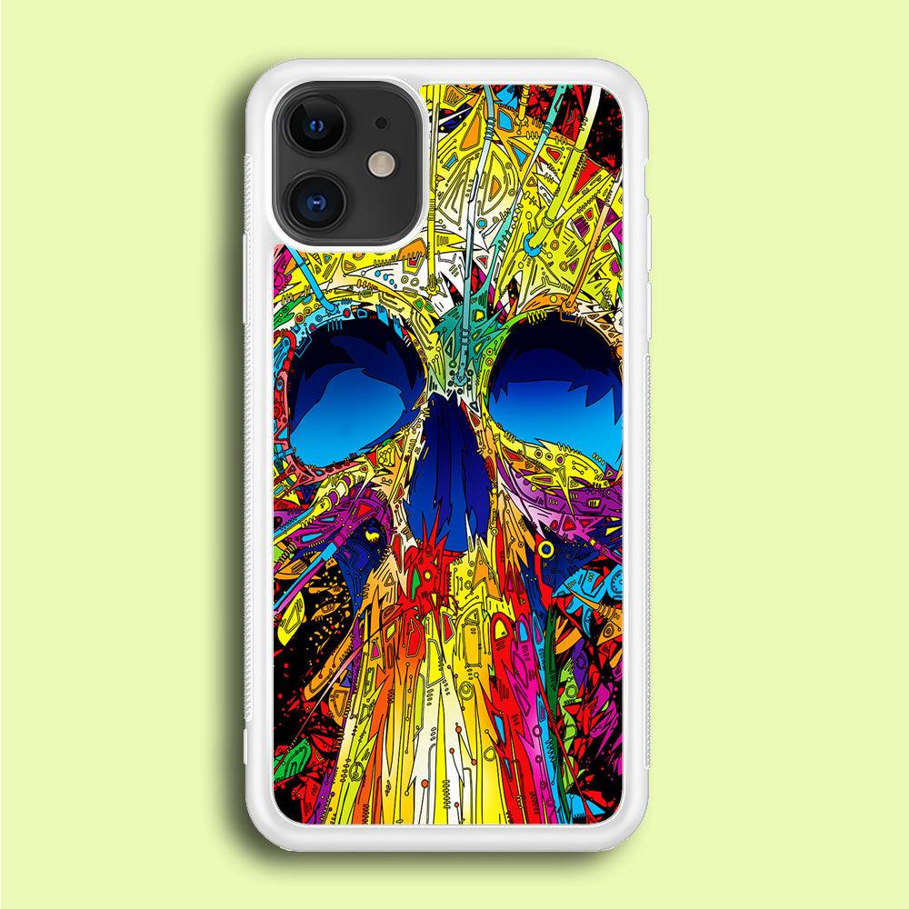 Trippy Skull Abstract iPhone 12 Case-Rubber / White (2D Case)-Xtracase