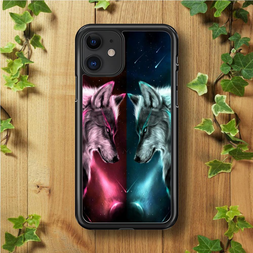 Two Wolf Red Blue Galaxy iPhone 11 Case-Rubber / Black (2D Case)-Xtracase