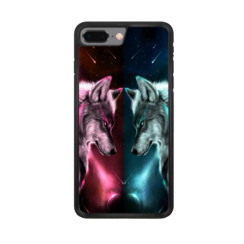 Two Wolf Red Blue Galaxy iPhone 7 Plus Case-Rubber / Black (2D Case)-Xtracase