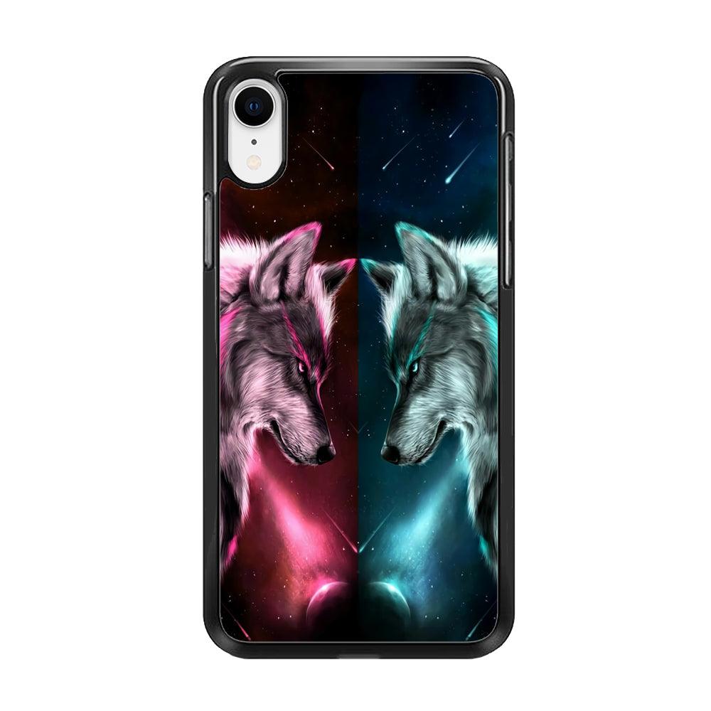 Two Wolf Red Blue Galaxy iPhone XR Case-Rubber / Black (2D Case)-Xtracase