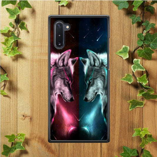 Two Wolf Red Blue Galaxy Samsung Galaxy Note 10 Case-Rubber / Black (2D Case)-Xtracase