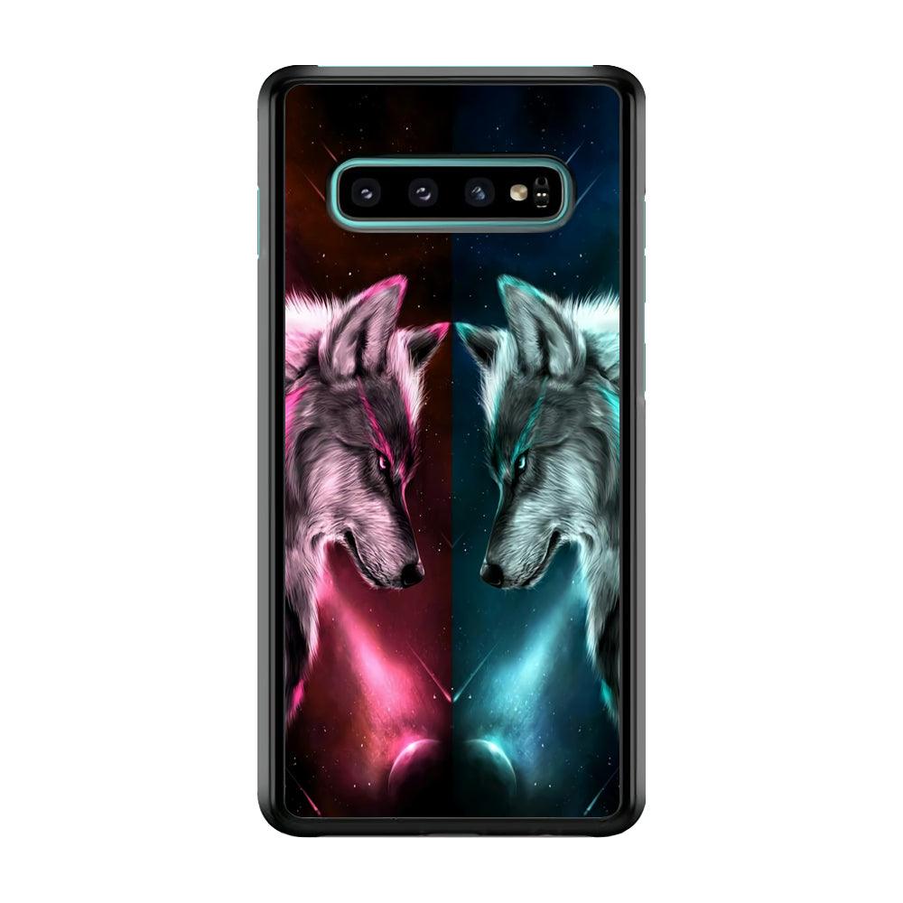 Two Wolf Red Blue Galaxy Samsung Galaxy S10 Case-Plastic / Full Wrap (3D Case)-Xtracase