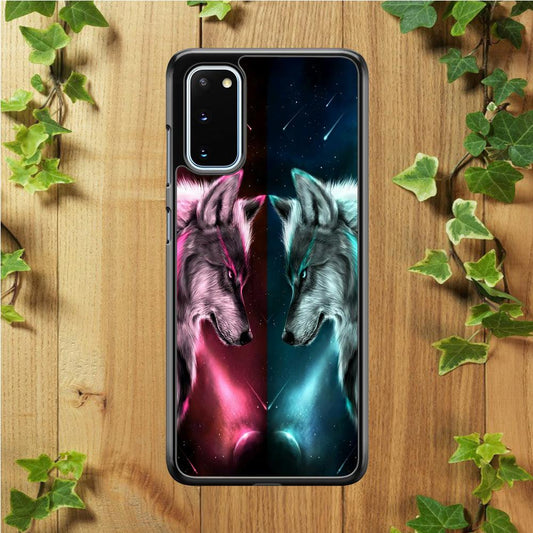 Two Wolf Red Blue Galaxy Samsung Galaxy S20 Case-Rubber / White (2D Case)-Xtracase