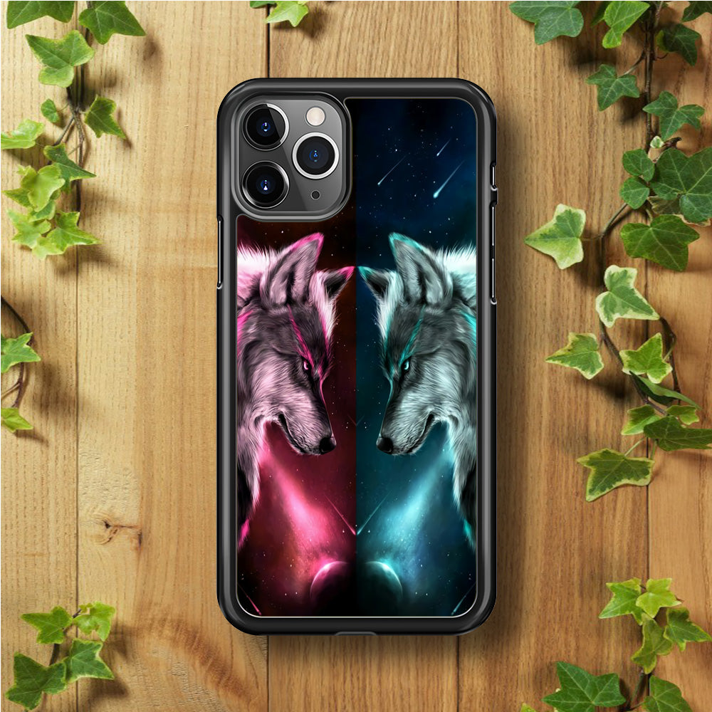 Two Wolf Red Blue Galaxy iPhone 11 Pro Max Case