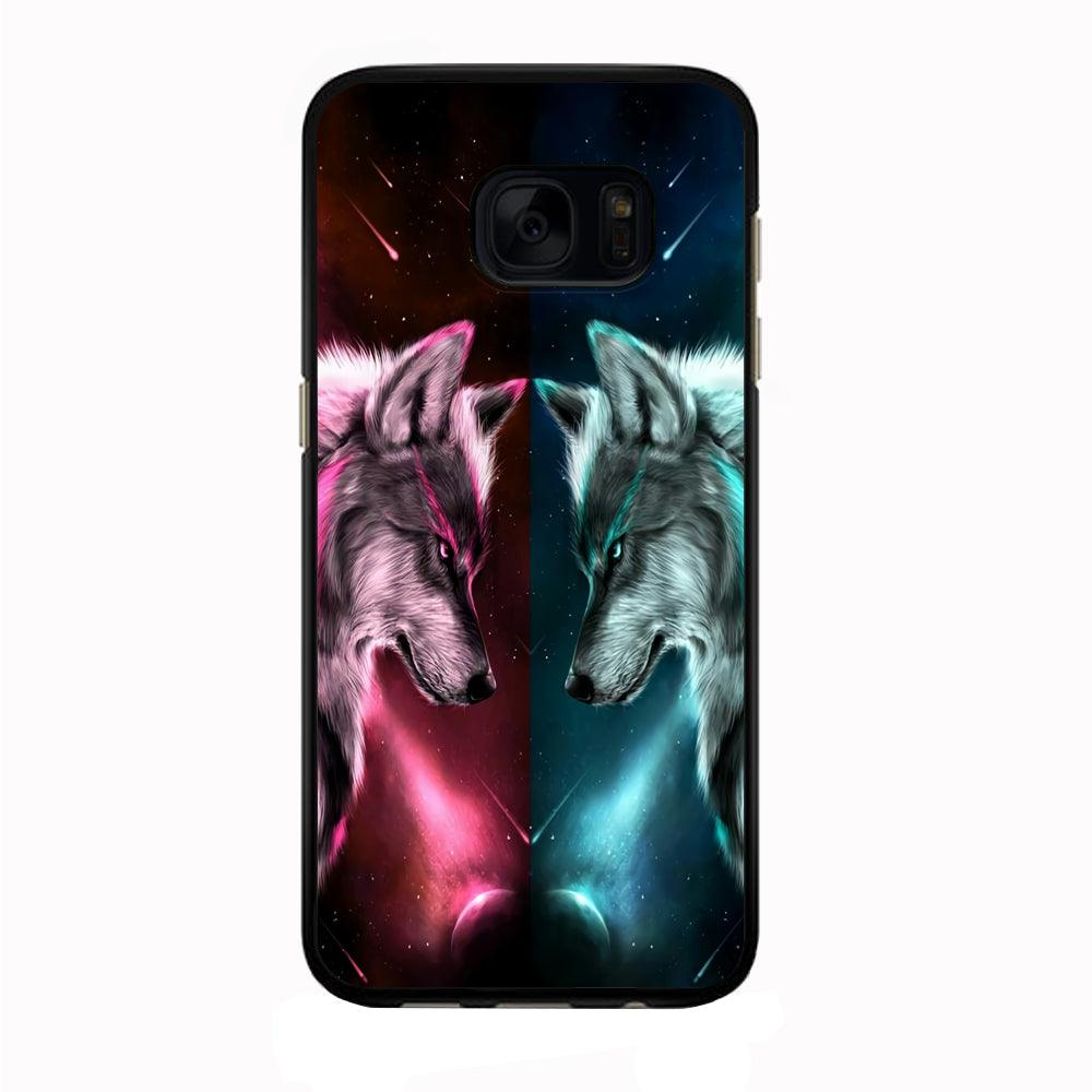 Two Wolf Red Blue Galaxy Samsung Galaxy S7 Edge Case-Rubber / Black (2D Case)-Xtracase