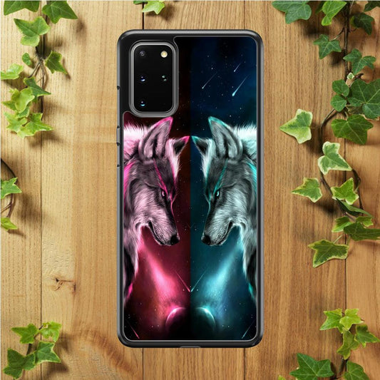Two Wolf Red Blue Galaxy Samsung Galaxy S20 Plus Case-Rubber / Black (2D Case)-Xtracase