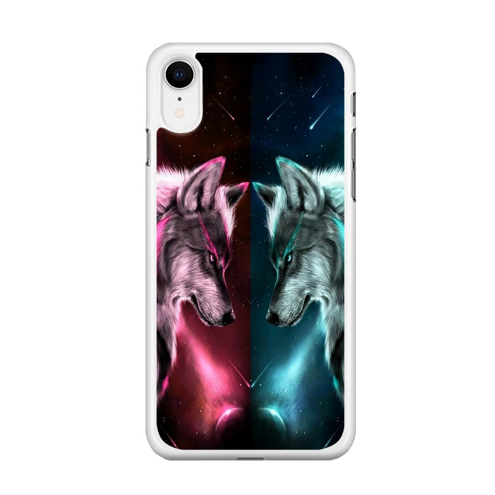Two Wolf Red Blue Galaxy iPhone XR Case-Rubber / White (2D Case)-Xtracase