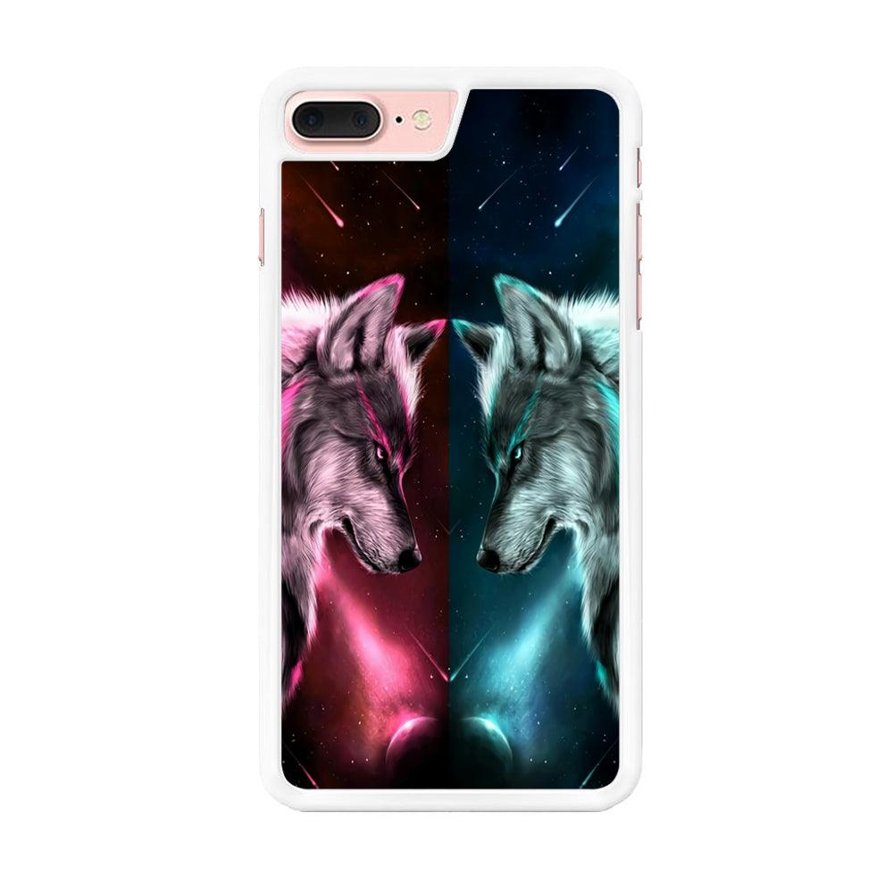 Two Wolf Red Blue Galaxy iPhone 8 Plus Case-Rubber / White (2D Case)-Xtracase