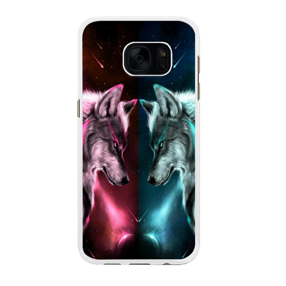 Two Wolf Red Blue Galaxy Samsung Galaxy S7 Edge Case-Rubber / White (2D Case)-Xtracase