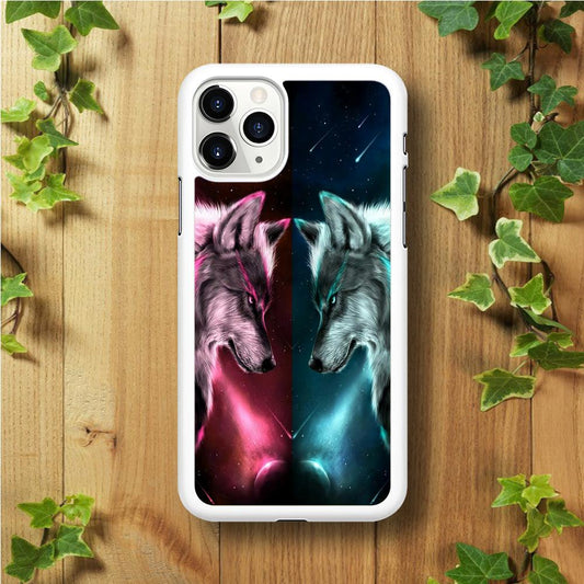 Two Wolf Red Blue Galaxy iPhone 11 Pro Case-Rubber / White (2D Case)-Xtracase