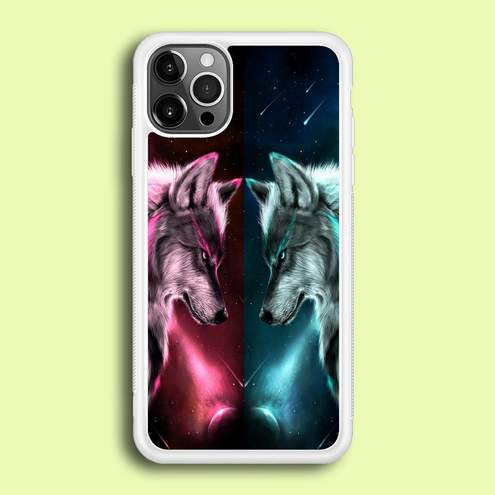 Two Wolf Red Blue Galaxy iPhone 12 Pro Case-Rubber / White (2D Case)-Xtracase