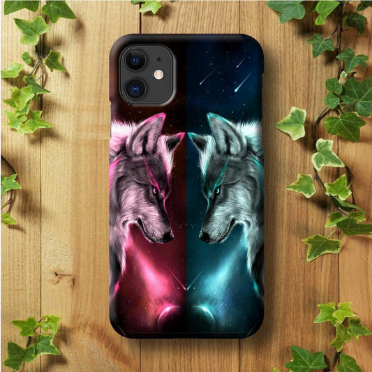 Two Wolf Red Blue Galaxy iPhone 11 Case-Plastic / Full Wrap (3D Case)-Xtracase