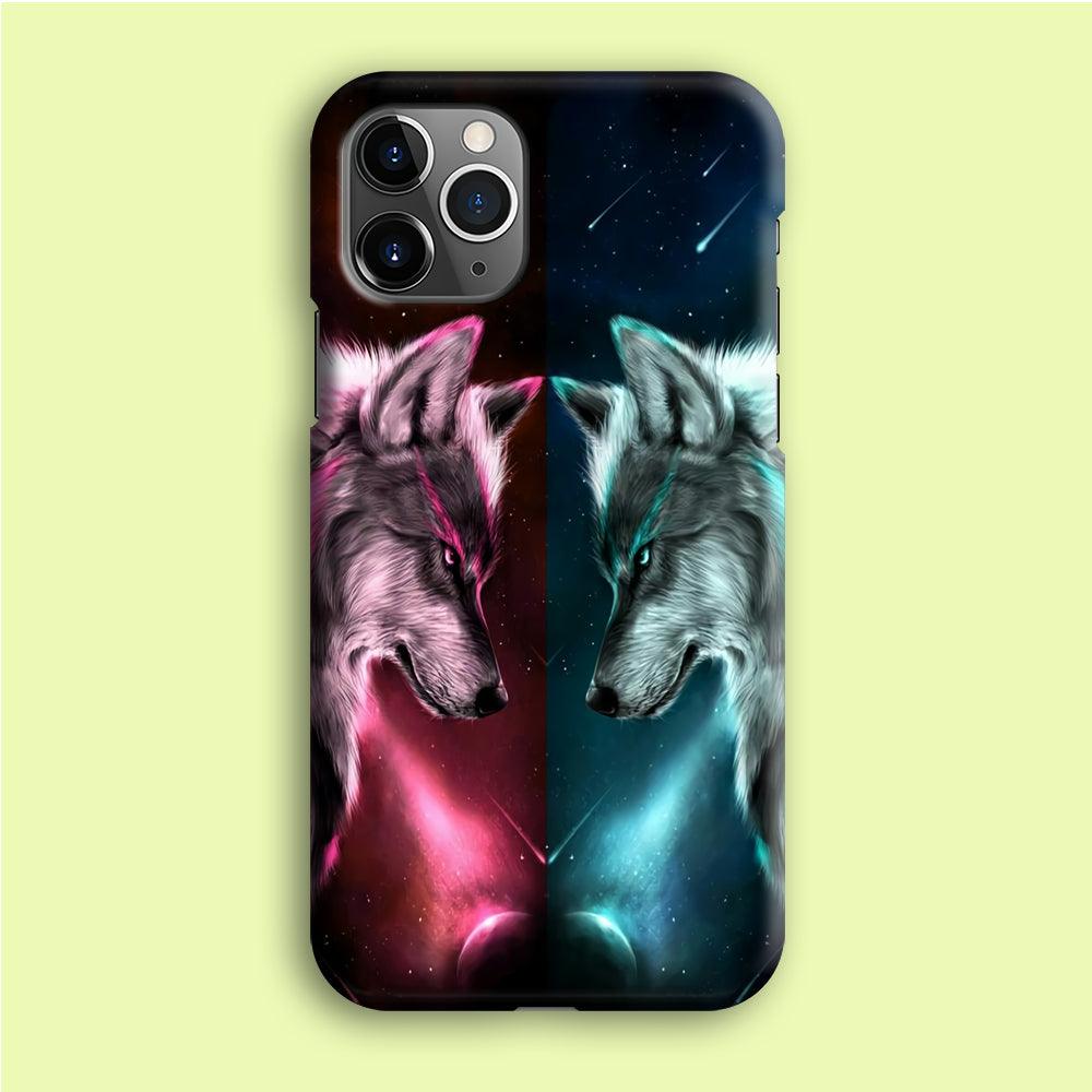 Two Wolf Red Blue Galaxy iPhone 12 Pro Case-Plastic / Full Wrap (3D Case)-Xtracase