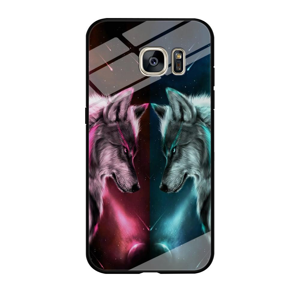 Two Wolf Red Blue Galaxy Samsung Galaxy S7 Edge Case-Tempered Glass Case-Xtracase