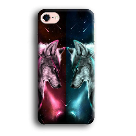 Two Wolf Red Blue Galaxy iPhone 8 Case-Plastic / Full Wrap (3D Case)-Xtracase