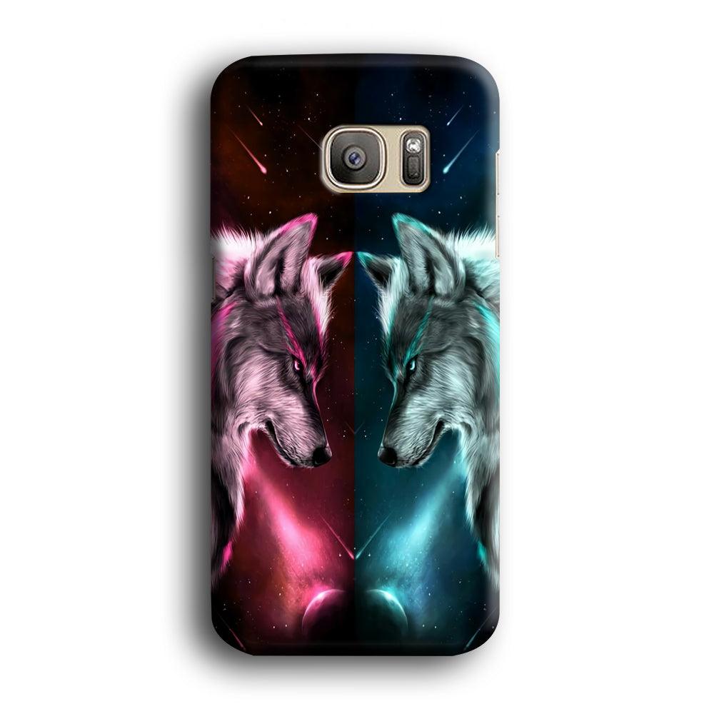 Two Wolf Red Blue Galaxy Samsung Galaxy S7 Edge Case-Plastic / Full Wrap (3D Case)-Xtracase
