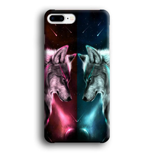 Two Wolf Red Blue Galaxy iPhone 8 Plus Case-Plastic / Full Wrap (3D Case)-Xtracase