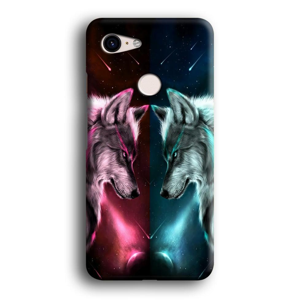 Two Wolf Red Blue Galaxy Google Pixel 3 XL 3D Case-Xtracase