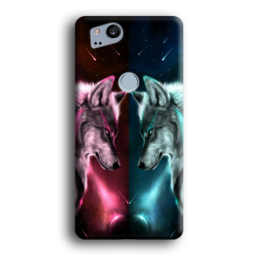 Two Wolf Red Blue Galaxy Google Pixel 2 3D Case