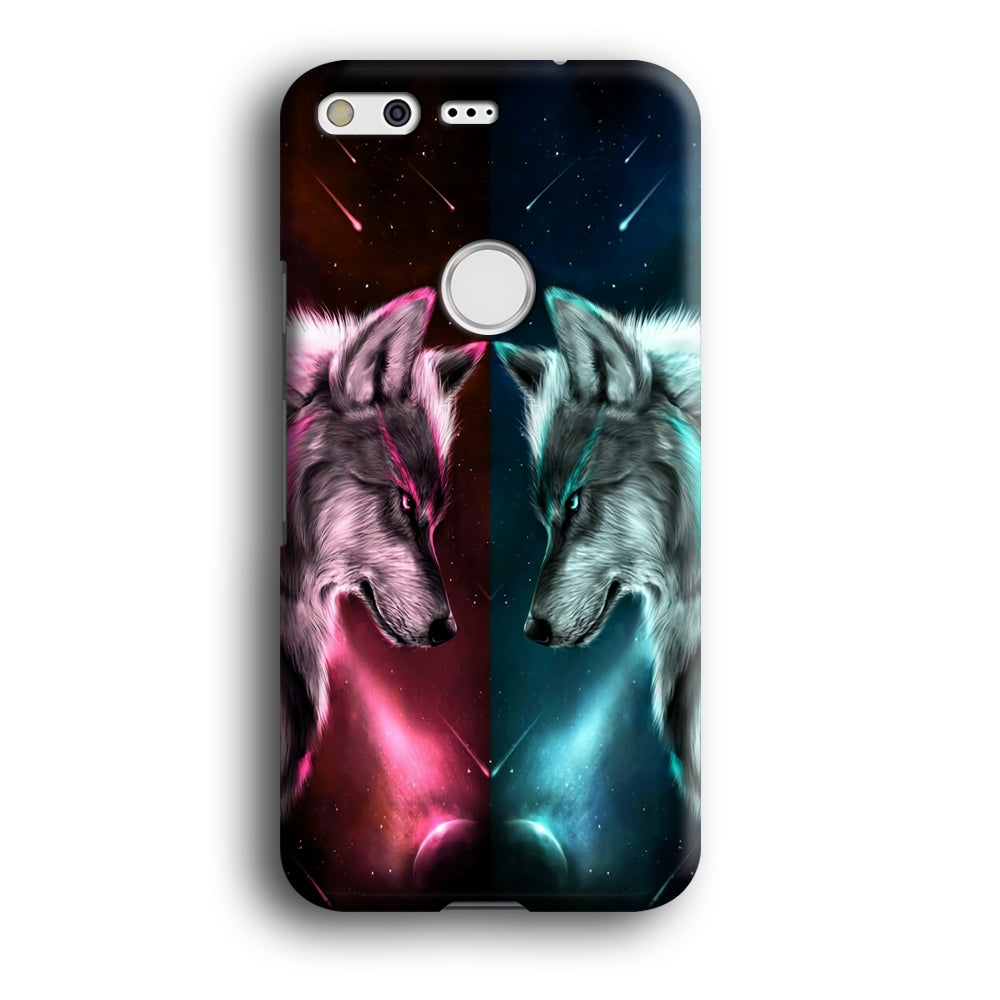 Two Wolf Red Blue Galaxy Google Pixel XL 3D Case