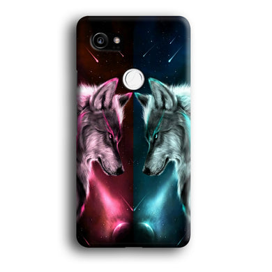 Two Wolf Red Blue Galaxy Google Pixel 2 XL 3D Case