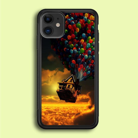 UP Flying House Sunset iPhone 12 Mini Case-Rubber / Black (2D Case)-Xtracase