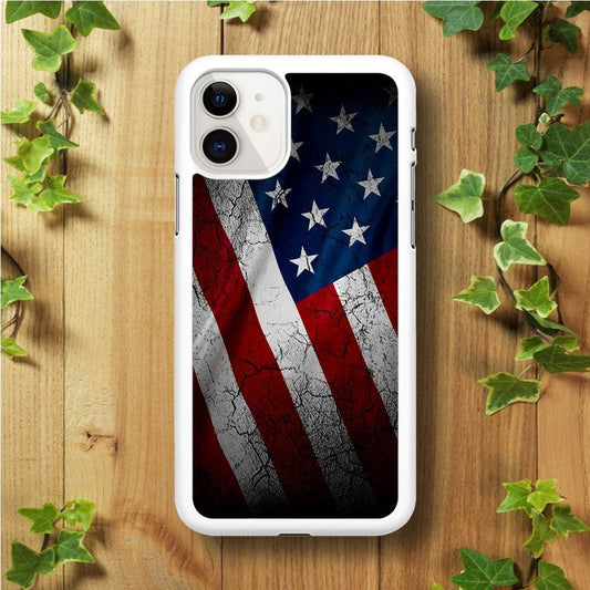 USA Flag 001 iPhone 11 Case-Rubber / White (2D Case)-Xtracase