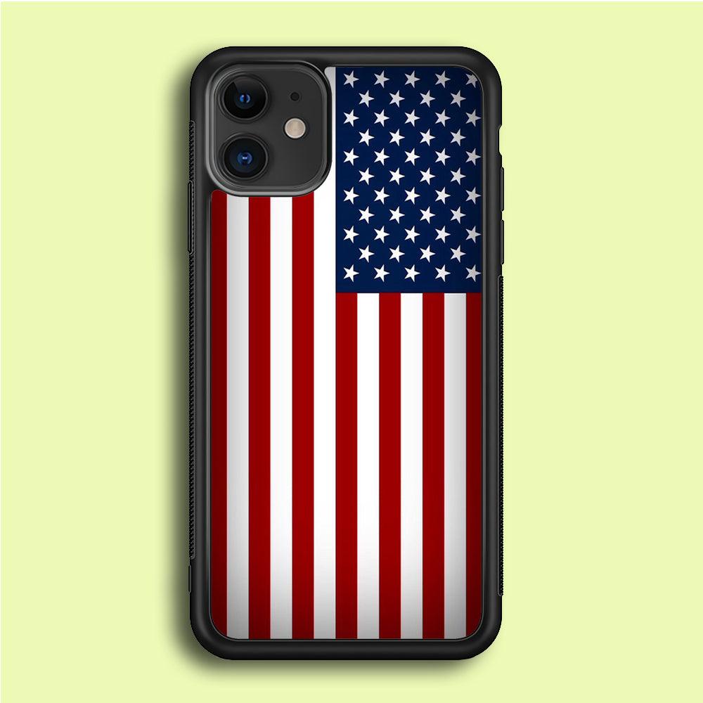 USA Flag 003 iPhone 12 Case-Rubber / Black (2D Case)-Xtracase