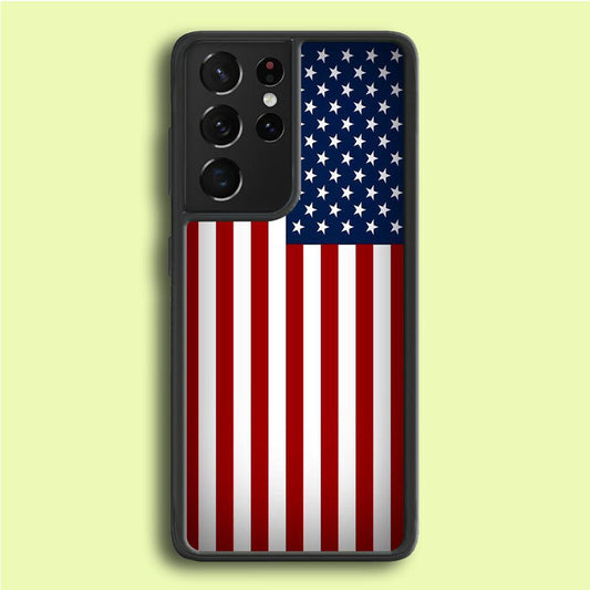 USA Flag 003 Samsung Galaxy S21 Ultra Case-Rubber / White (2D Case)-Xtracase