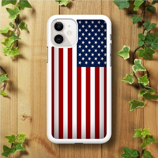 USA Flag 003 iPhone 11 Case-Rubber / White (2D Case)-Xtracase