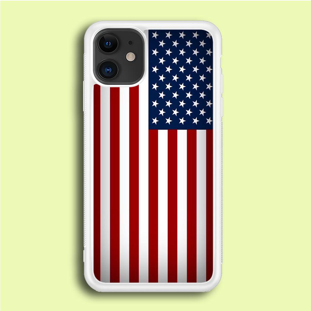 USA Flag 003 iPhone 12 Case-Rubber / White (2D Case)-Xtracase