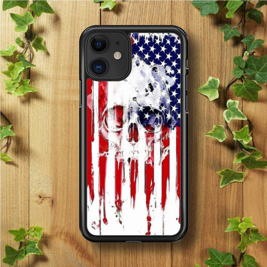 USA Flag Skull iPhone 11 Case-Rubber / Black (2D Case)-Xtracase