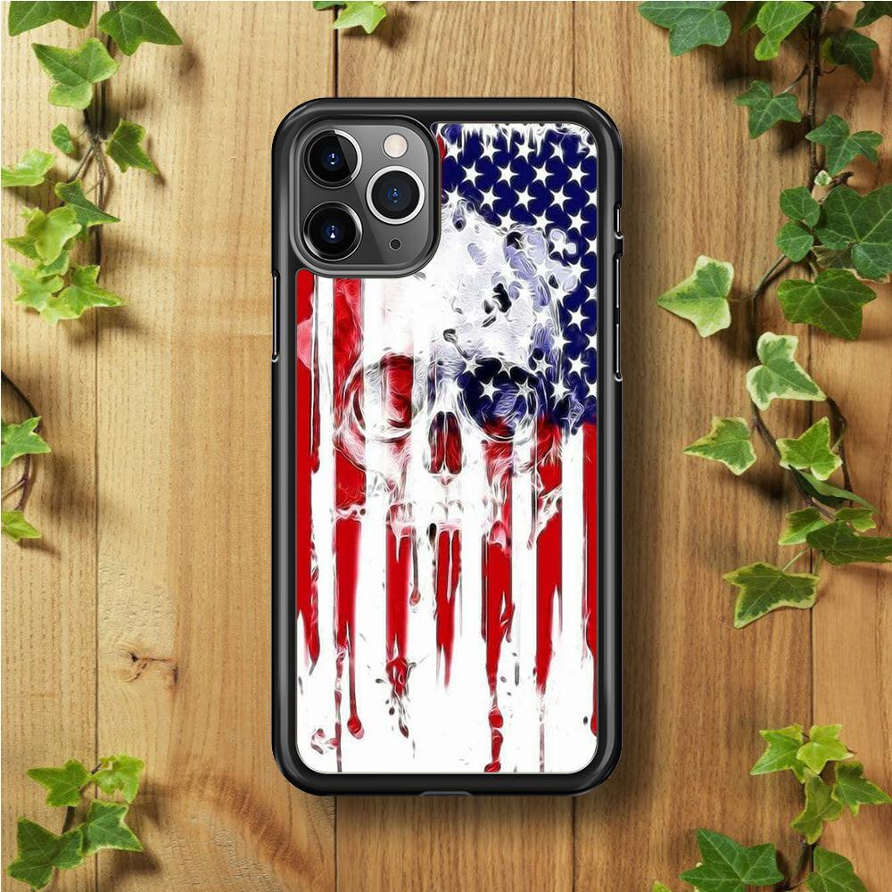 USA Flag Skull iPhone 11 Pro Case-Rubber / Black (2D Case)-Xtracase