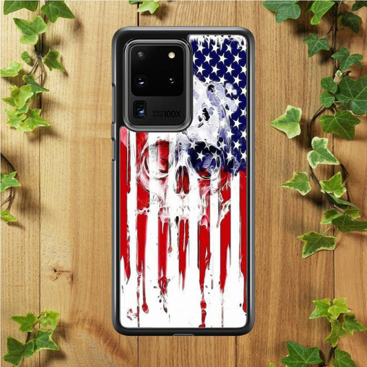 USA Flag Skull Samsung Galaxy S20 Ultra Case-Rubber / White (2D Case)-Xtracase