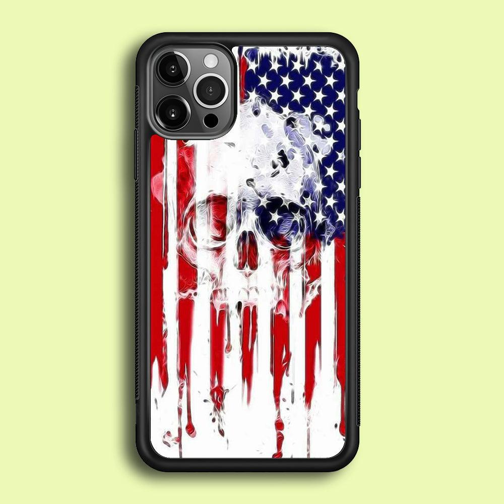 USA Flag Skull iPhone 12 Pro Case-Rubber / Black (2D Case)-Xtracase