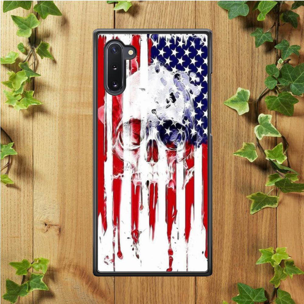 USA Flag Skull Samsung Galaxy Note 10 Case-Rubber / White (2D Case)-Xtracase