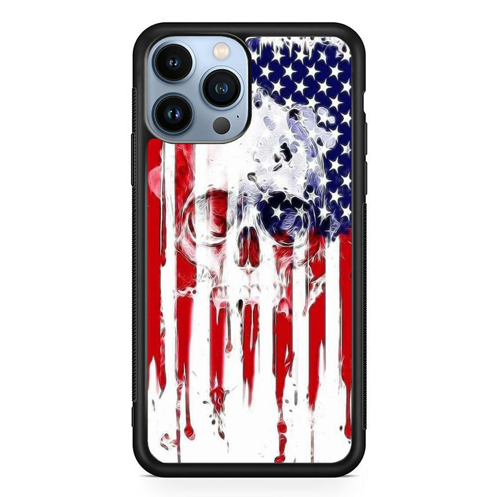 USA Flag Skull iPhone 13 Pro Case-Rubber / Black (2D Case)-Xtracase