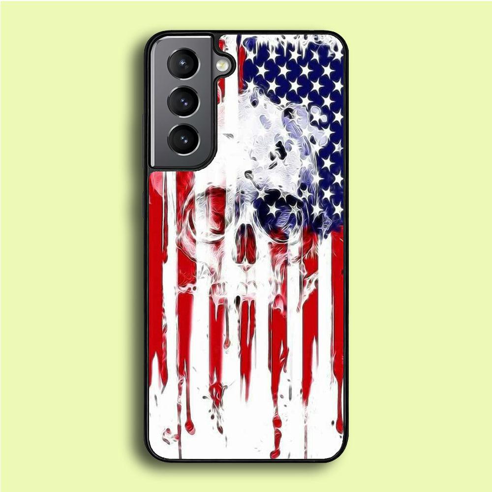 USA Flag Skull Samsung Galaxy S21 Plus Case-Rubber / White (2D Case)-Xtracase