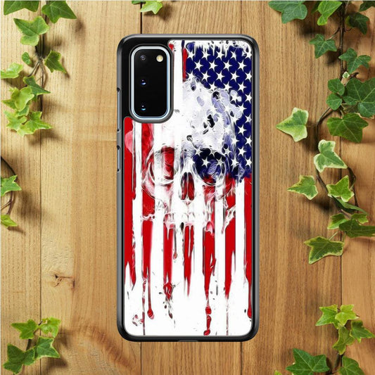 USA Flag Skull Samsung Galaxy S20 Case-Rubber / White (2D Case)-Xtracase