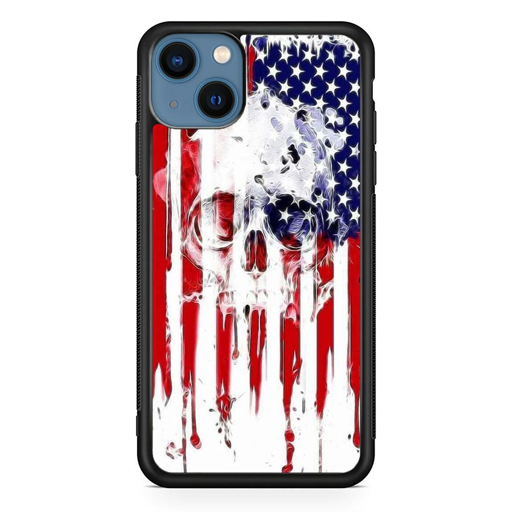 USA Flag Skull iPhone 13 Mini Case-Rubber / Black (2D Case)-Xtracase