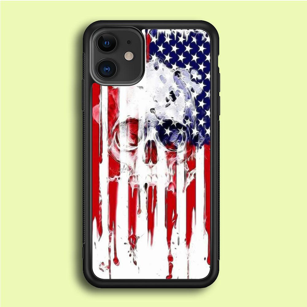 USA Flag Skull iPhone 12 Mini Case-Rubber / Black (2D Case)-Xtracase