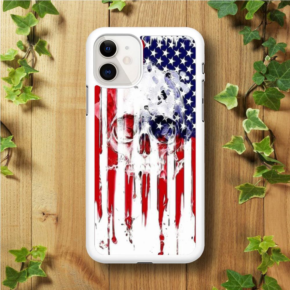 USA Flag Skull iPhone 11 Case-Rubber / White (2D Case)-Xtracase