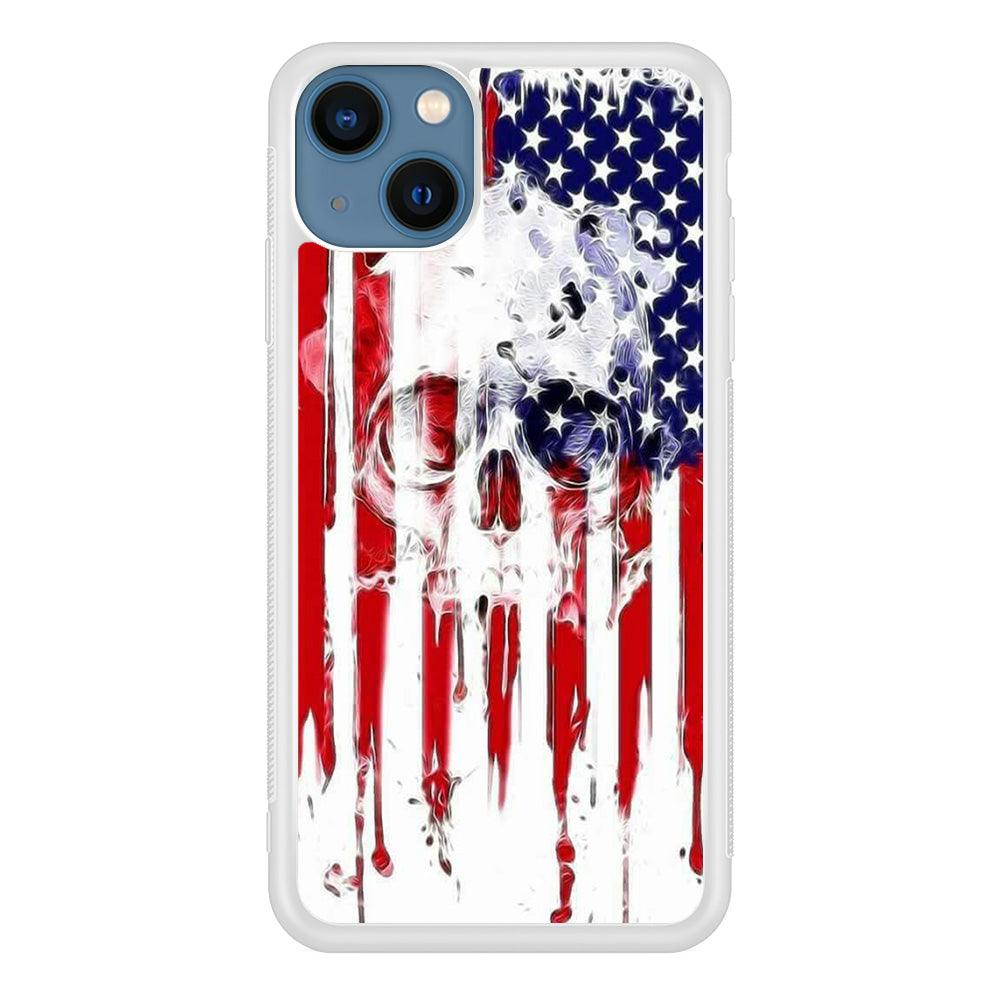 USA Flag Skull iPhone 13 Mini Case-Rubber / White (2D Case)-Xtracase
