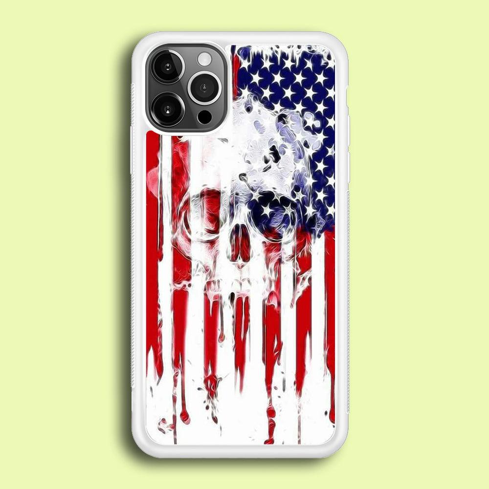 USA Flag Skull iPhone 12 Pro Case-Rubber / White (2D Case)-Xtracase