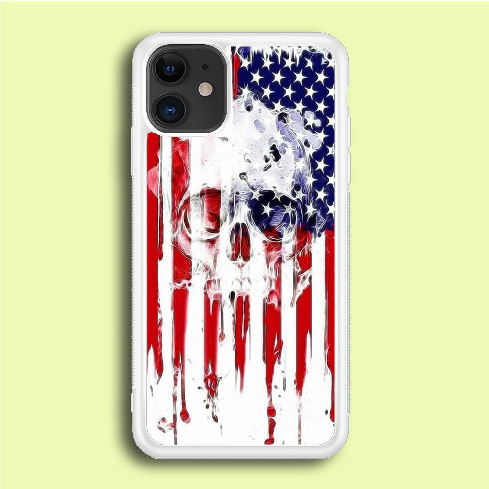 USA Flag Skull iPhone 12 Mini Case-Rubber / White (2D Case)-Xtracase
